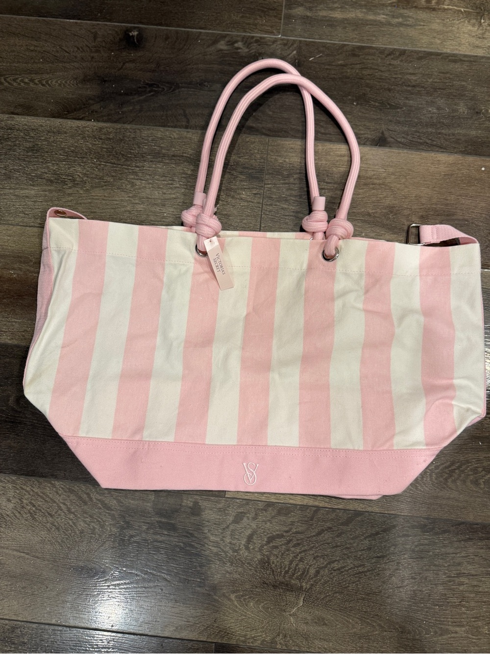Victoria's Secret Pink & White Signature Stripe Canvas Tote